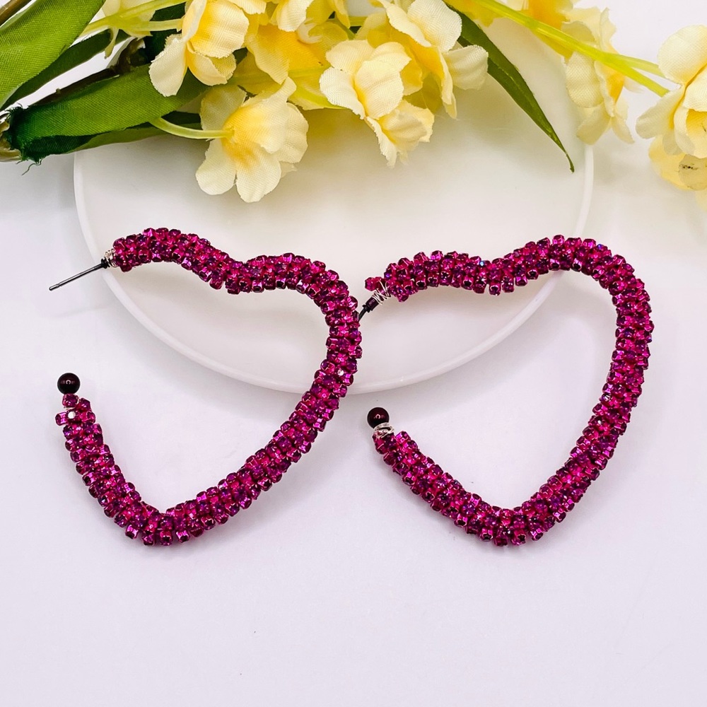Sparkly Heart Hoop Earrings
